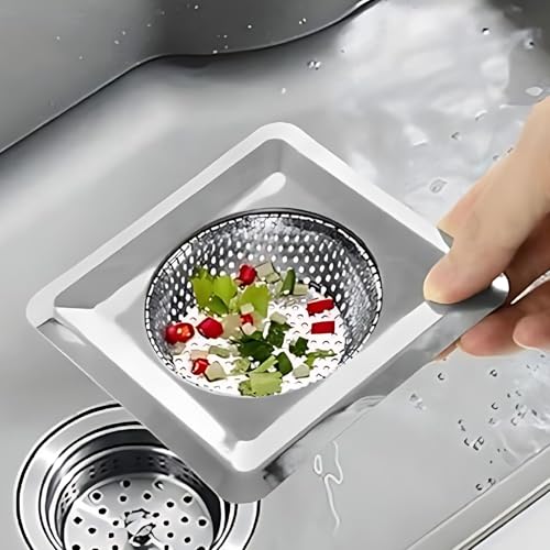 Hian Square Stainless Steel Kitchen Sink Strainer – Silver Perforated Drain Filter for Food Waste & Clog Prevention | Rust-Resistant, Easy to Clean (Pack of 1) - Image 3