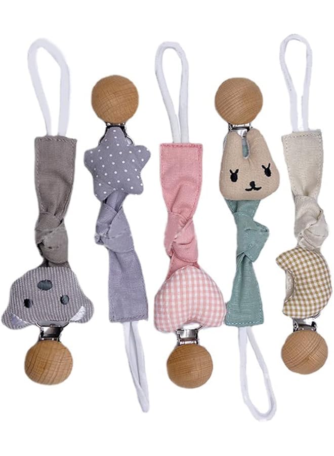 إي سي في في 5 عبوات من لعبة مشبك اللهاية مع منشفة منديل مضادة للضياع وأسنان مضادة للسقوط وسلسلة عضاضة ومقود للأطفال الأولاد والبنات على شكل للجنسين هدية عيد ميلاد وعيد الميلاد - Image 1