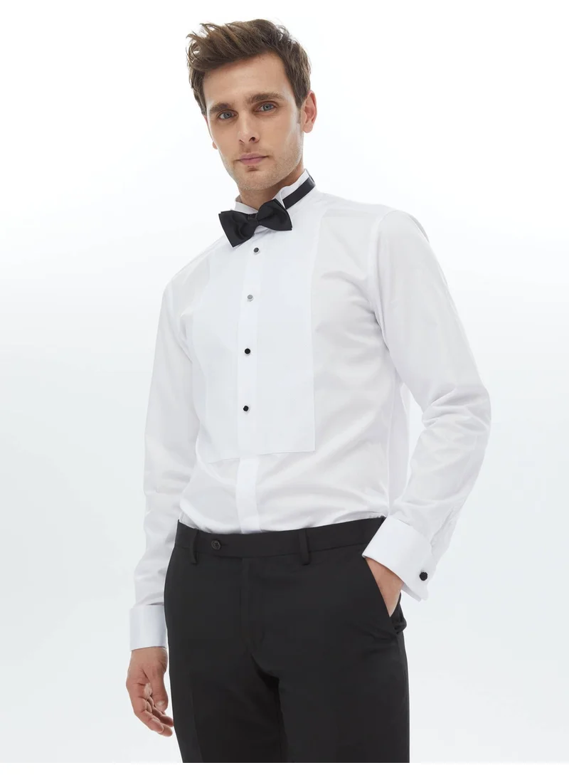 Kip White Plain Slim Fit Double Cuff Collar Tuxedo Shirt