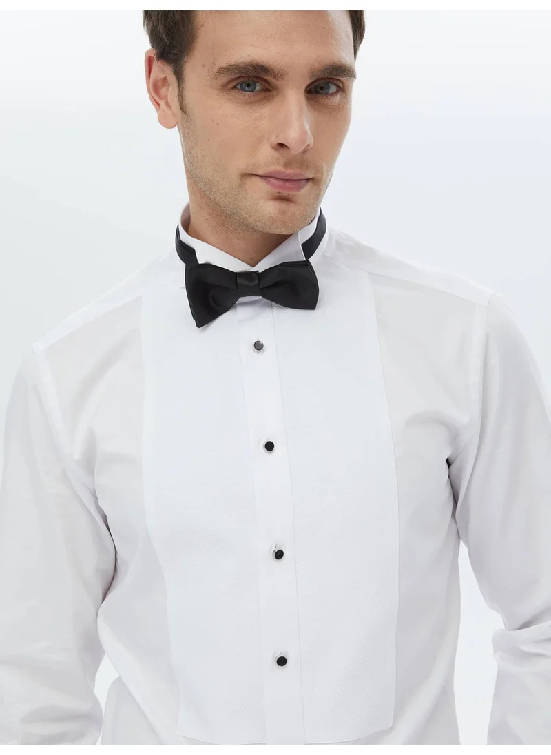 Kip White Plain Slim Fit Double Cuff Collar Tuxedo Shirt