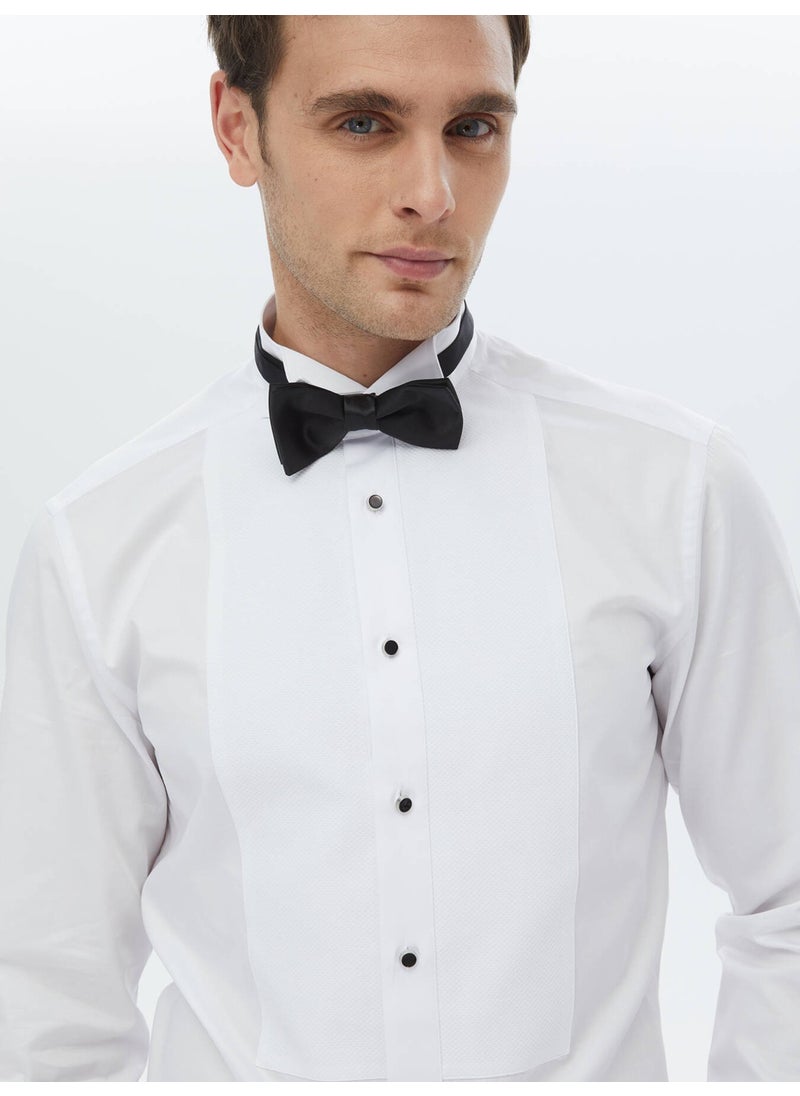 Kip - White Plain Slim Fit Double Cuff Collar Tuxedo Shirt - Image 1