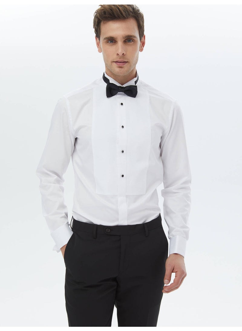 Kip - White Plain Slim Fit Double Cuff Collar Tuxedo Shirt - Image 1