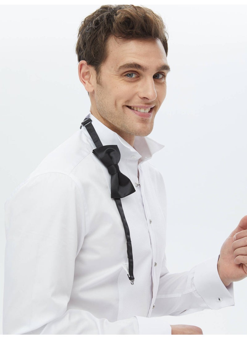 Kip - White Plain Slim Fit Double Cuff Collar Tuxedo Shirt - Image 1