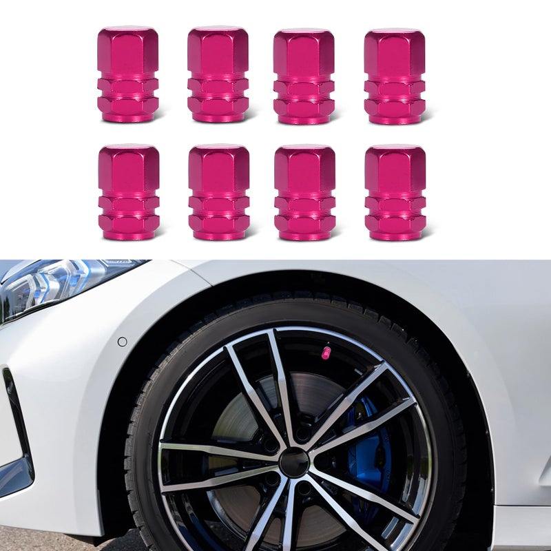 PACLVIO 8PCS Car Tire Valve Stem Caps Aluminum Alloy Air Caps Cover with Rubber Ring Corrosion Resistant Airtight Dust Proof Covers Universal Wheel Valve Covers for SUVs Trucks Motorcycles Bikes Pink - Image 3