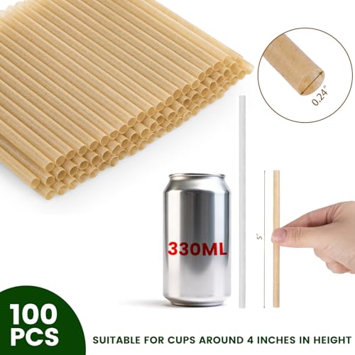HANSGO Cocktail Straws, 5 Inch Short Sugarcane Straws Disposable Mini Cocktail Stirrers for Bar, 100PCS, Natural Brown - Image 2