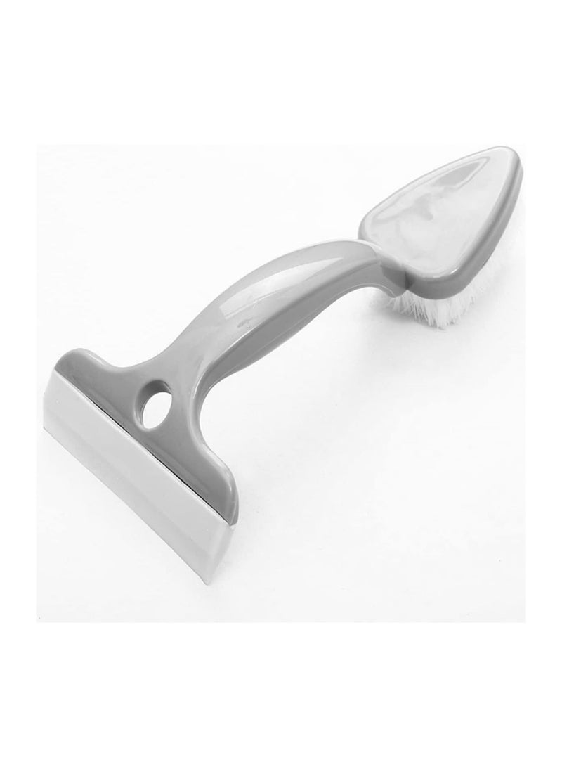 فرشاة تنظيف مزدوجة الرأس لبلاط المطبخ والحمام و الزجاج، فرشاة مع مكشطة للزجاج والبلاط متعددة الاستخدامات، فرشاة براس مثلثة للاماكن الضيقة و الزوايا الصعبة (2, رمادى) - Image 1