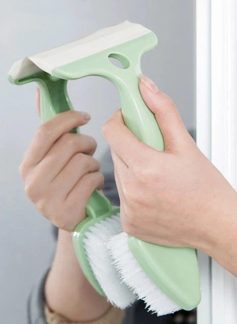 فرشاة تنظيف مزدوجة الرأس لبلاط المطبخ والحمام و الزجاج، فرشاة مع مكشطة للزجاج والبلاط متعددة الاستخدامات، فرشاة براس مثلثة للاماكن الضيقة و الزوايا الصعبة (2, رمادى) - Image 3