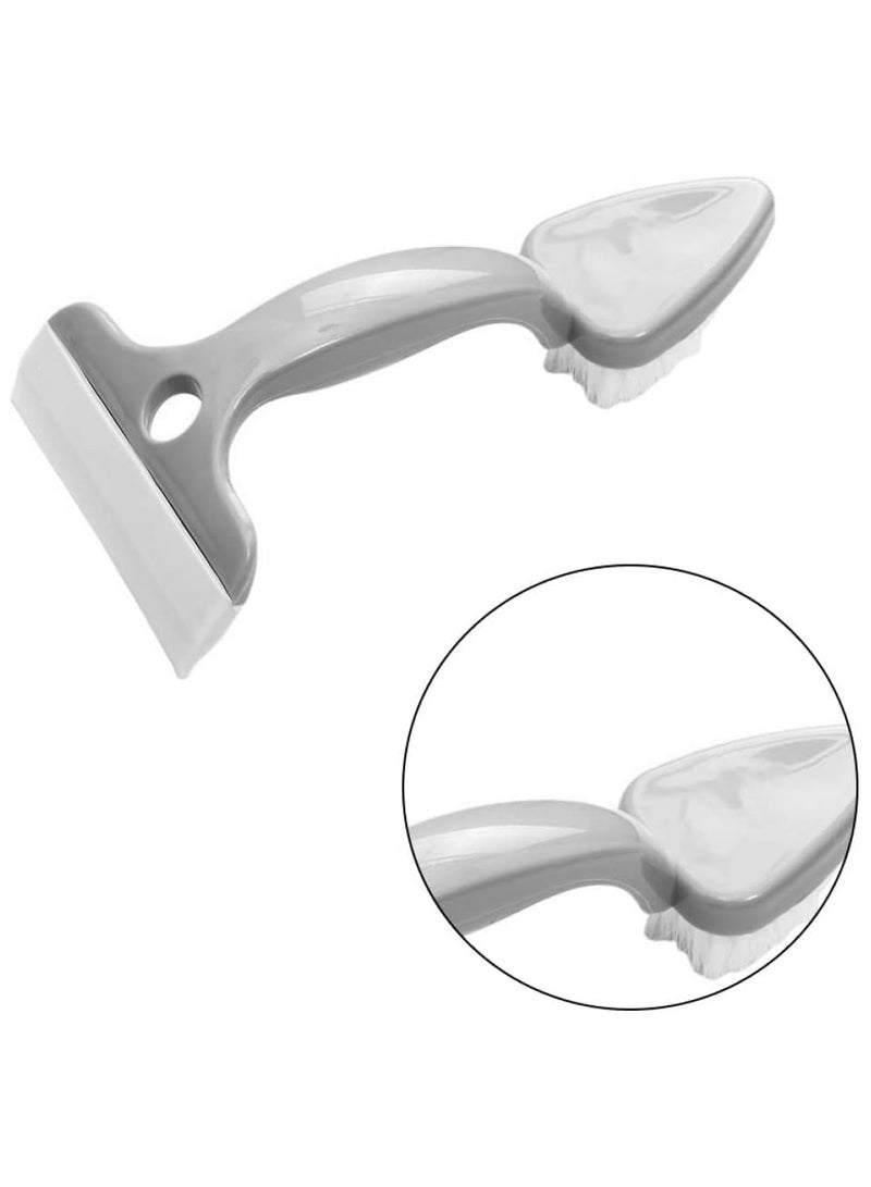 فرشاة تنظيف مزدوجة الرأس لبلاط المطبخ والحمام و الزجاج، فرشاة مع مكشطة للزجاج والبلاط متعددة الاستخدامات، فرشاة براس مثلثة للاماكن الضيقة و الزوايا الصعبة (2, رمادى) - Image 2