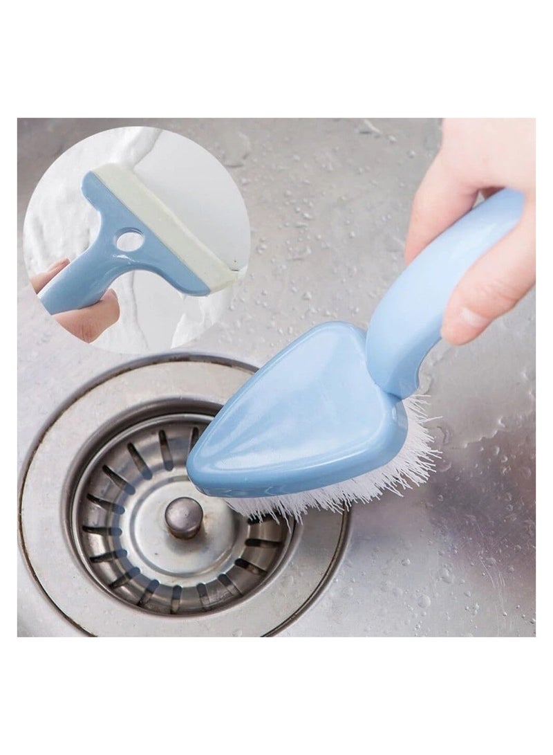 فرشاة تنظيف مزدوجة الرأس لبلاط المطبخ والحمام و الزجاج، فرشاة مع مكشطة للزجاج والبلاط متعددة الاستخدامات، فرشاة براس مثلثة للاماكن الضيقة و الزوايا الصعبة (2, رمادى) - Image 4