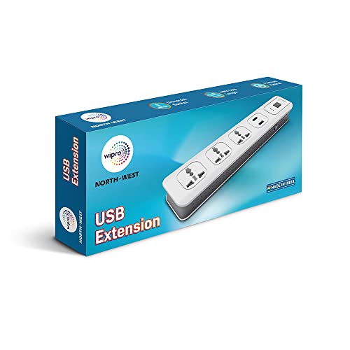 Wipro USB Extension Cord with 2 mtr Cord Length | 3 Universal Socket and 2 USB Port Spike Guard | Child Safety | Auto Cutoff | Fire Resistant, Pack of 1 - Image 3