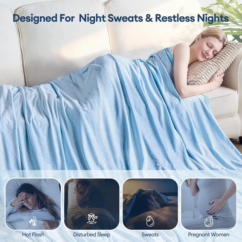VFROO Cooling Blanket for Hot Sleepers Twin Size 60''×80'', Summer Blanket Thin Lightweight Breathable, Absorbs Sweat Heat to Keep Adults Cool, Cold Blanket for Sleeping on Bed Couch, Blue - Image 5