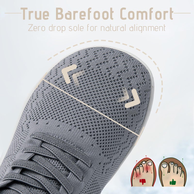 VXGGVX Womens Barefoot Shoes Non Slip Barefoot Tennis Running Shoes Zero Drop Breathable Walking Gym Workout Minimalist Fashion Sneakers Wide Toe Box Light Gray 8 - Image 5