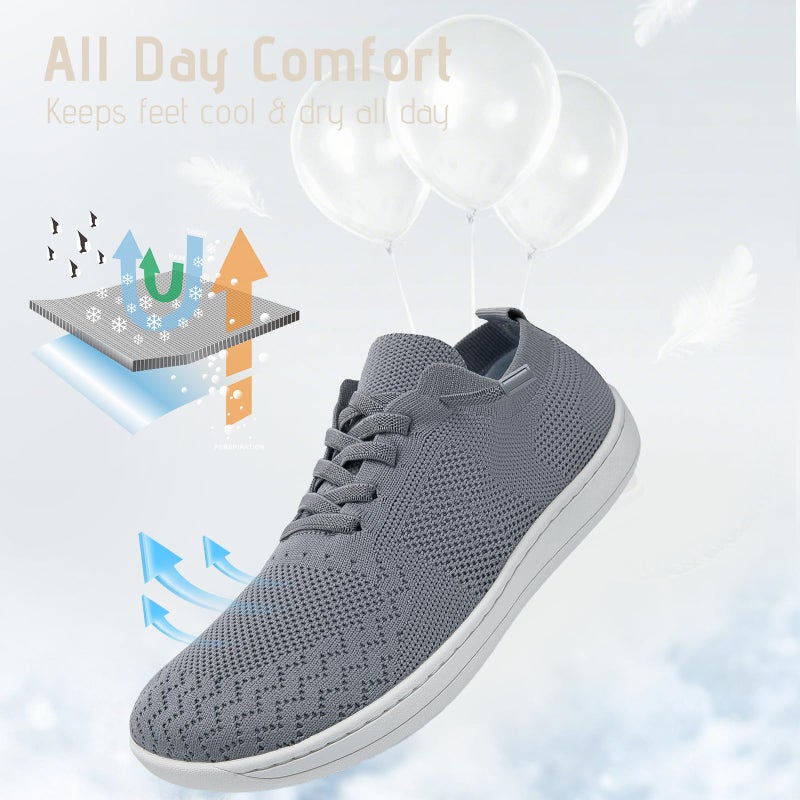 VXGGVX Womens Barefoot Shoes Non Slip Barefoot Tennis Running Shoes Zero Drop Breathable Walking Gym Workout Minimalist Fashion Sneakers Wide Toe Box Light Gray 8 - Image 3
