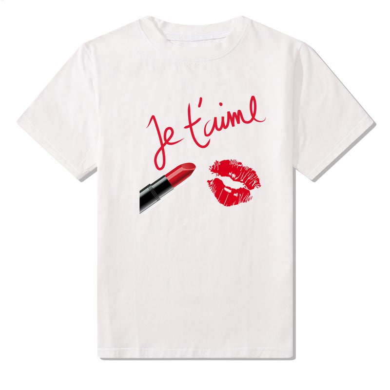 [In stock] cross-border supply summer women's T-shirt short-sleeved shirt lipstick print one-piece delivery - Image 1