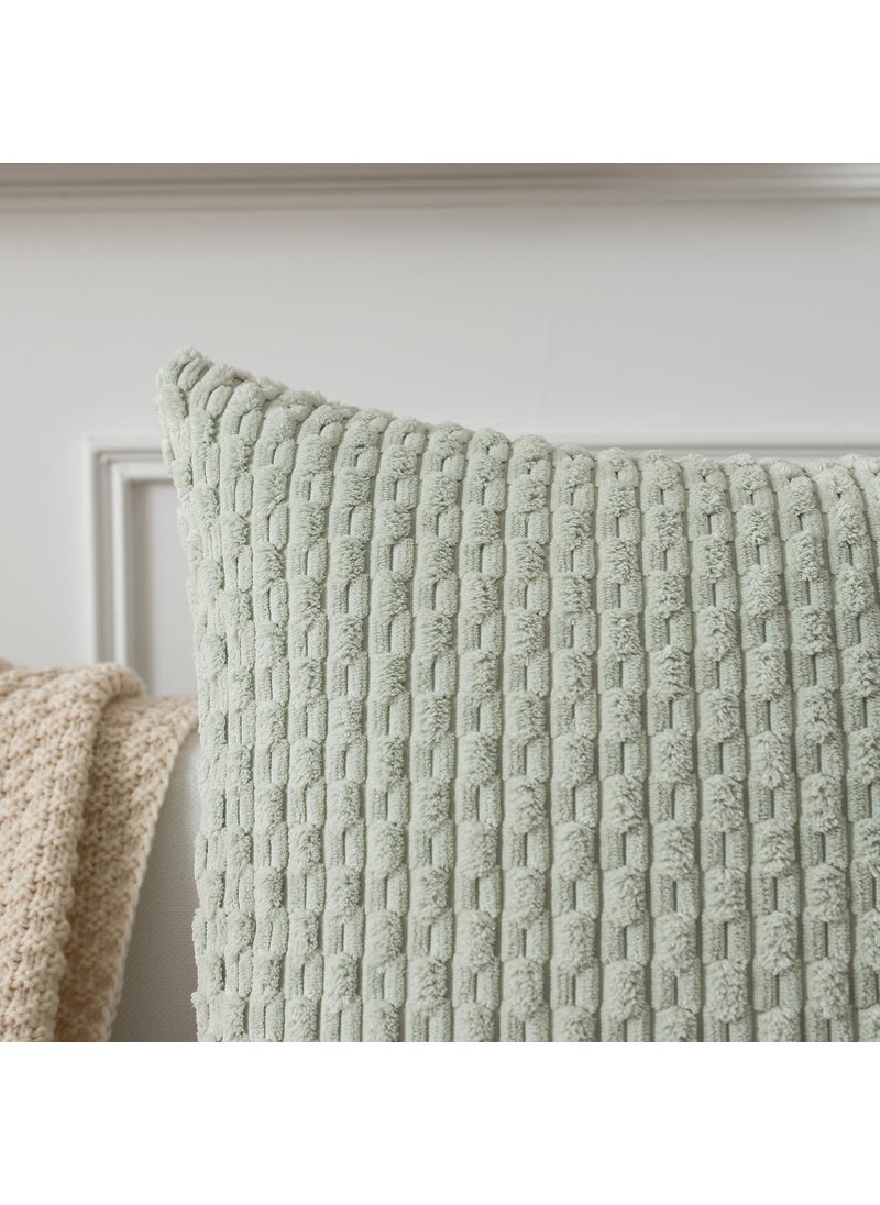 K KEVIN TEXTILE Kevin Textile Pack of 2 Corduroy Decorative Throw Pillow Covers 16x16 Inch Soft Boho Striped Pillow Covers Modern Farmhouse Home Decor for Spring Sofa Living Room Couch Bed Light Green  - Image 3