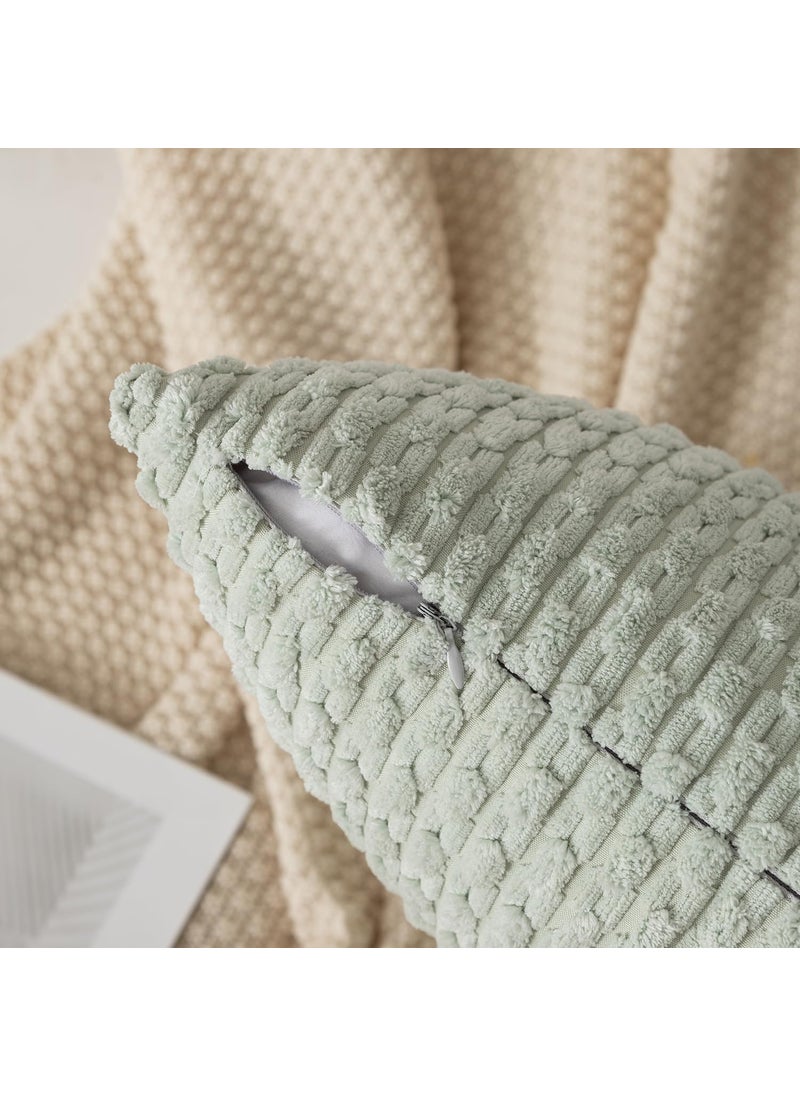 K KEVIN TEXTILE Kevin Textile Pack of 2 Corduroy Decorative Throw Pillow Covers 16x16 Inch Soft Boho Striped Pillow Covers Modern Farmhouse Home Decor for Spring Sofa Living Room Couch Bed Light Green  - Image 2