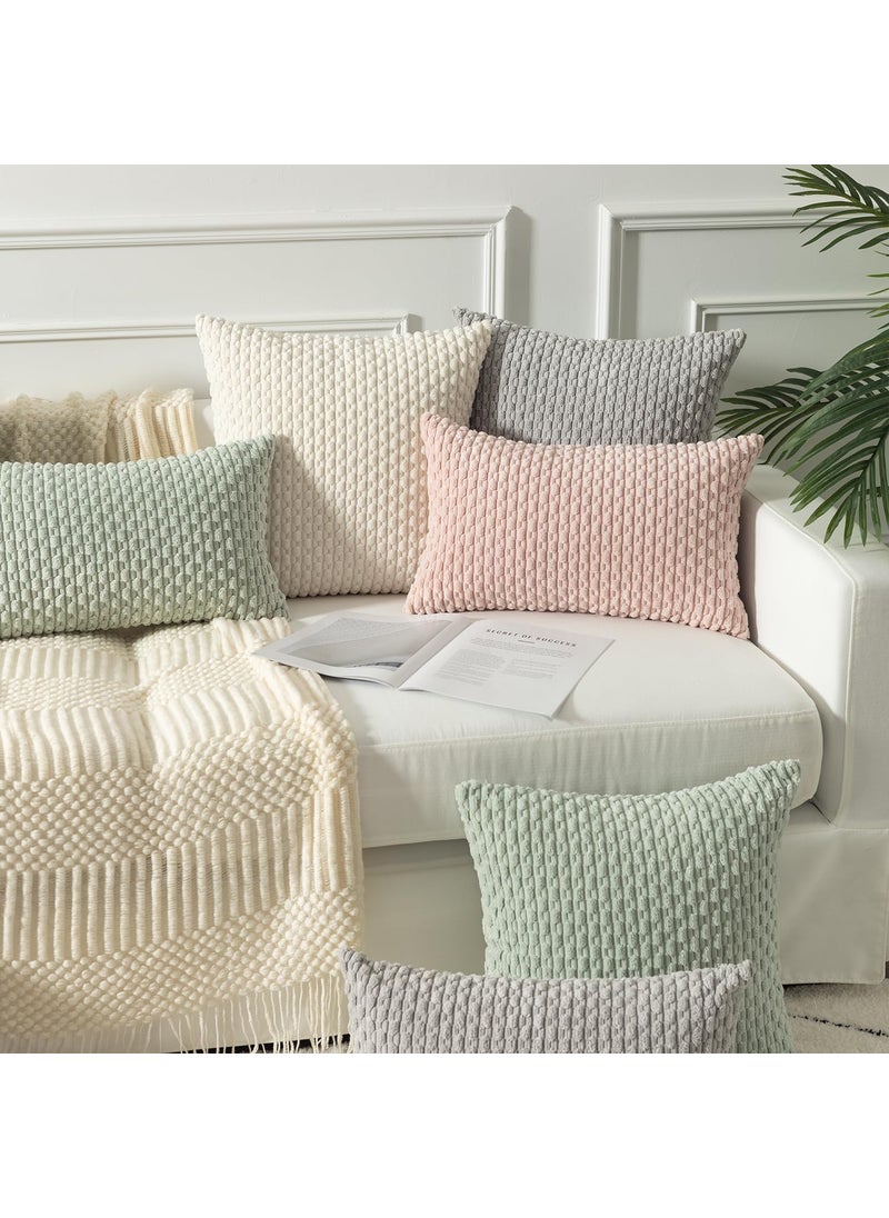 K KEVIN TEXTILE Kevin Textile Pack of 2 Corduroy Decorative Throw Pillow Covers 16x16 Inch Soft Boho Striped Pillow Covers Modern Farmhouse Home Decor for Spring Sofa Living Room Couch Bed Light Green  - Image 5