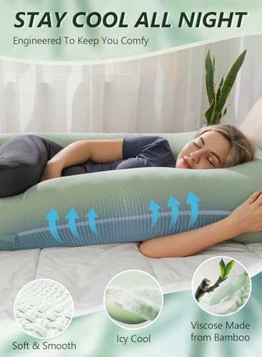 Meiz Pregnancy Pillows for Sleeping, Cooling Pregnancy Pillows, 60Inch Maternity Pillows, U Shaped Full Body Pillows for Adults with Rayon Cover from Bamboo, Sage Green - Image 4