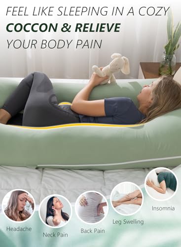 Meiz Pregnancy Pillows for Sleeping, Cooling Pregnancy Pillows, 60Inch Maternity Pillows, U Shaped Full Body Pillows for Adults with Rayon Cover from Bamboo, Sage Green - Image 5