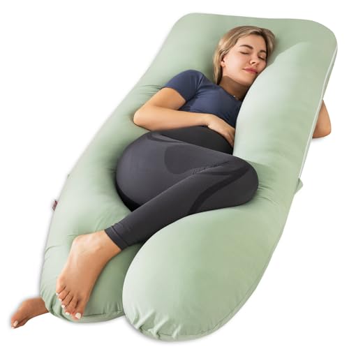 Meiz Pregnancy Pillows for Sleeping, Cooling Pregnancy Pillows, 60Inch Maternity Pillows, U Shaped Full Body Pillows for Adults with Rayon Cover from Bamboo, Sage Green - Image 1