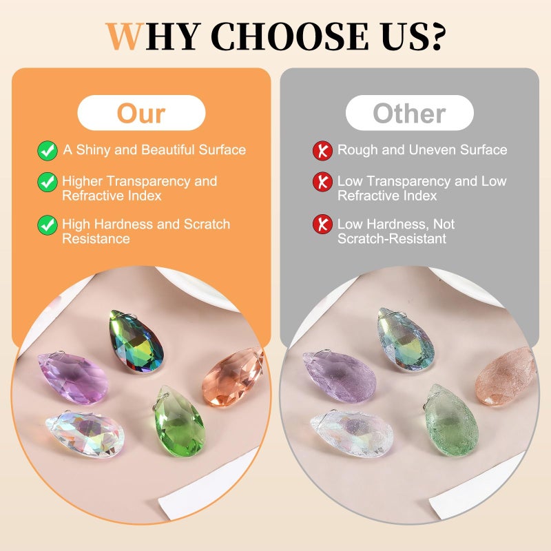 5 Pcs AB Color Teardrop Crystal Chandelier Beads With 304 Stainless Steel Ring - Image 5