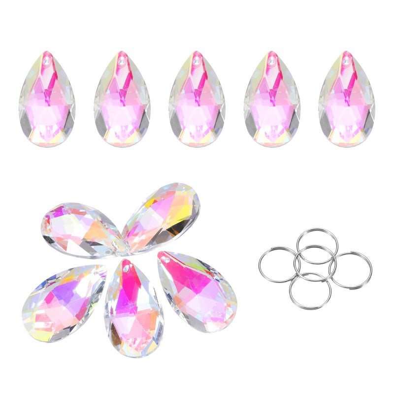 5 Pcs AB Color Teardrop Crystal Chandelier Beads With 304 Stainless Steel Ring - Image 2