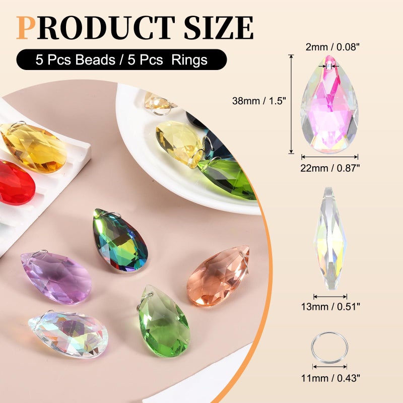 5 Pcs AB Color Teardrop Crystal Chandelier Beads With 304 Stainless Steel Ring - Image 3