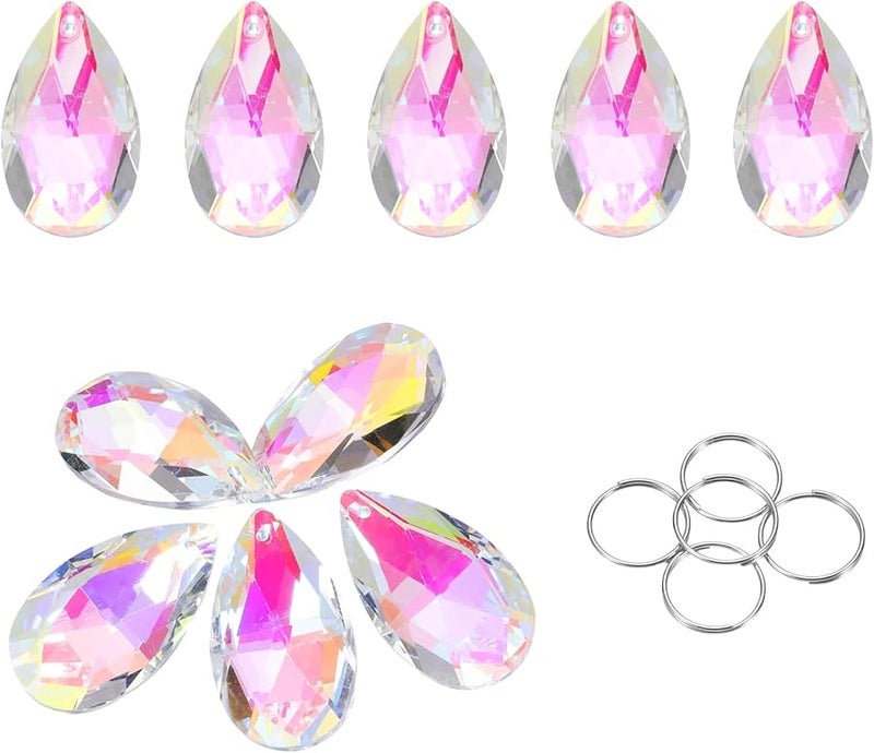 5 Pcs AB Color Teardrop Crystal Chandelier Beads With 304 Stainless Steel Ring - Image 1