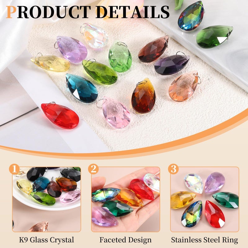 5 Pcs AB Color Teardrop Crystal Chandelier Beads With 304 Stainless Steel Ring - Image 4