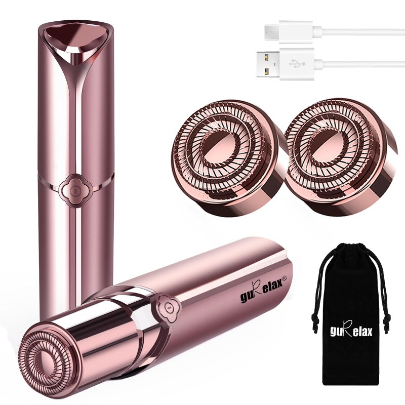 gurelax Facial Hair Removal for Women, Electric Painless Rechargeable Facial Hair Remover for Face, Lip, Chin with 2 x Replacement Heads - Image 1