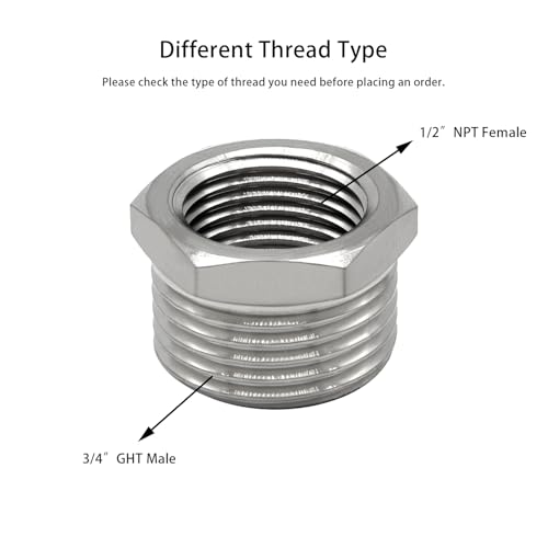 Fitvell Garden Hose Adapter Connector 3/4" GHT Male X 1/2" NPT Female Garden Hose Thread to Pipe Thread Convert Adapter Fitting Hex Bushing - Image 2