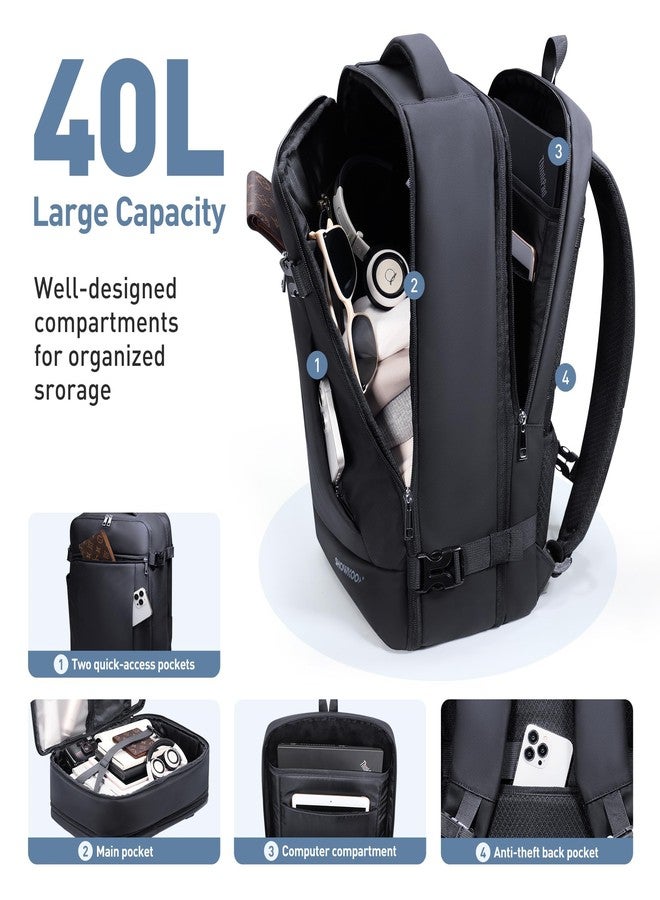 SHOWKOO Laptop Backpack for 17 Inch Laptop, 40L Expandable Large Capacity Backpack, TSA Carry On Travel Backpack with Padded Laptop Compartment, Water-Resistant College & Commuter Bag, Black - Image 3