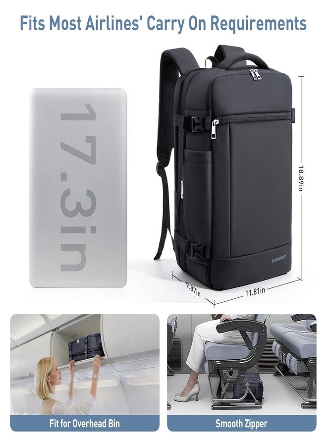 SHOWKOO Laptop Backpack for 17 Inch Laptop, 40L Expandable Large Capacity Backpack, TSA Carry On Travel Backpack with Padded Laptop Compartment, Water-Resistant College & Commuter Bag, Black - Image 2