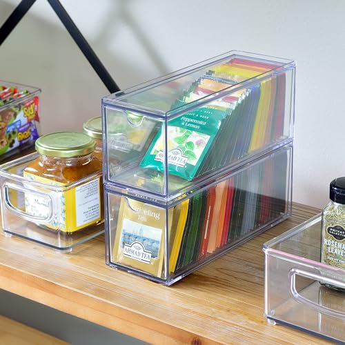Youngever 3 Drawers Plastic Kitchen Pantry Stackable Storage Organizer, Plastic Tea Packet Organizers, Stackable Tea Bag Holder, 9" x 3" x 3.5" - Image 4