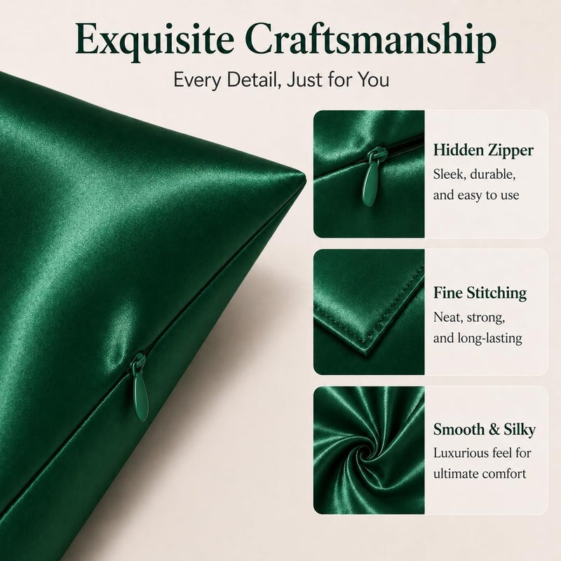 ROSEWARD Oeko-TEX Certified Mulberry Silk Pillow Cases Green for Christmas, 100% Silk Pillowcase with Zipper, 6A Grade 22 Momme Pure Silk Gift Set, 1 Pcs 20"x30" (Queen, Emerald) - Image 4