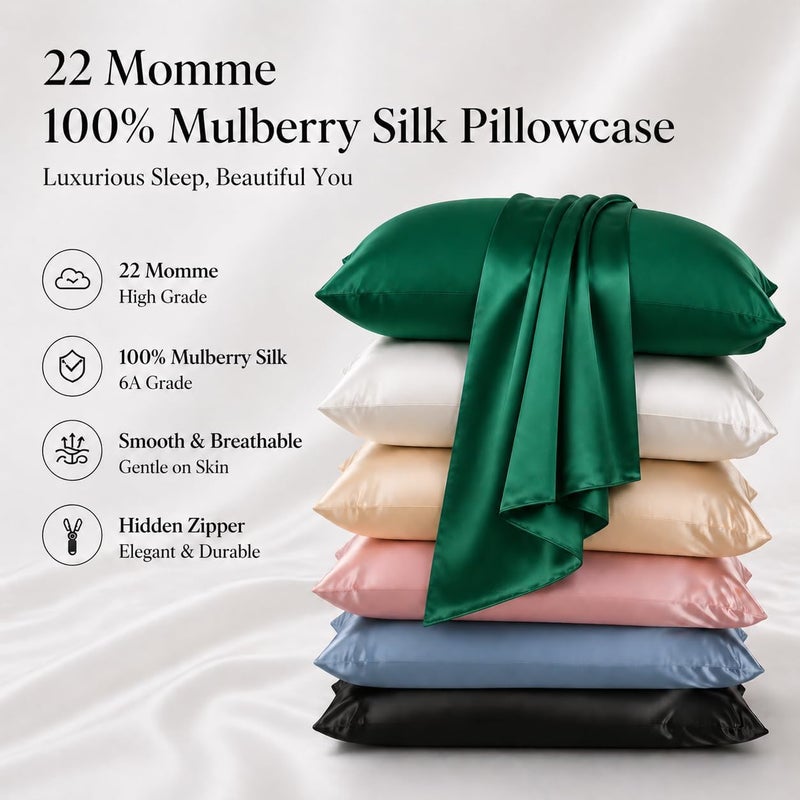 ROSEWARD Oeko-TEX Certified Mulberry Silk Pillow Cases Green for Christmas, 100% Silk Pillowcase with Zipper, 6A Grade 22 Momme Pure Silk Gift Set, 1 Pcs 20"x30" (Queen, Emerald) - Image 2