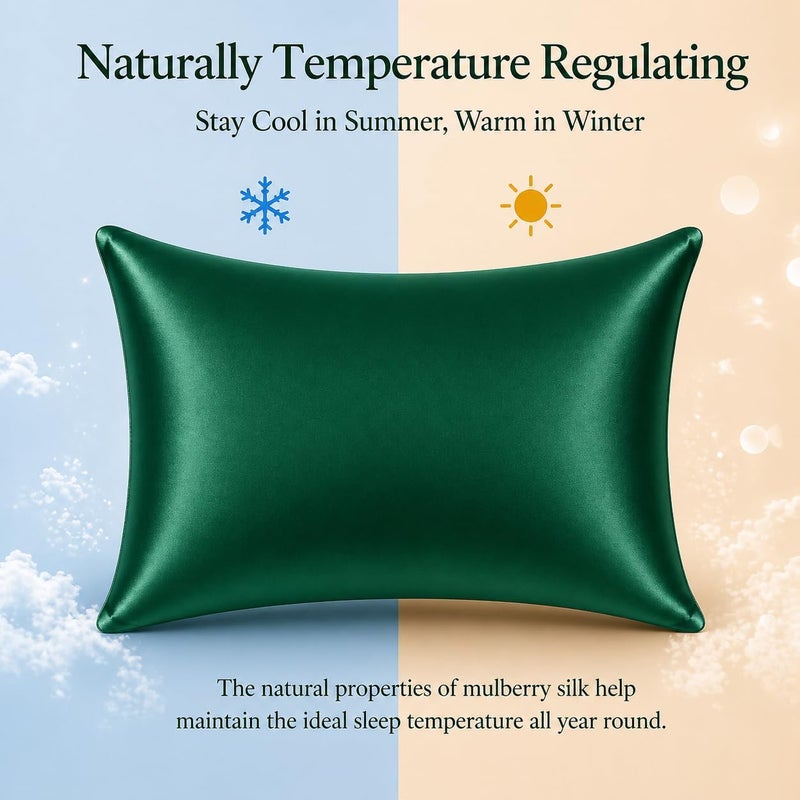 ROSEWARD Oeko-TEX Certified Mulberry Silk Pillow Cases Green for Christmas, 100% Silk Pillowcase with Zipper, 6A Grade 22 Momme Pure Silk Gift Set, 1 Pcs 20"x30" (Queen, Emerald) - Image 5