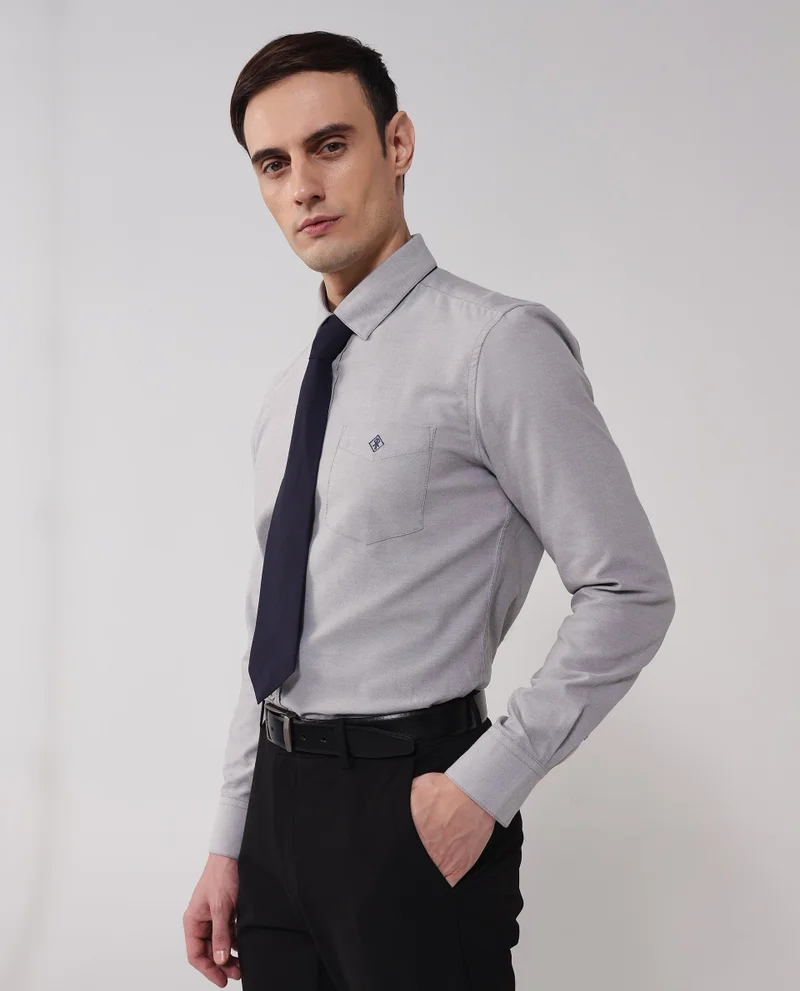 Rare Rabbit Men's Button-Down Formal Plain Shirt With Embroidered Logo