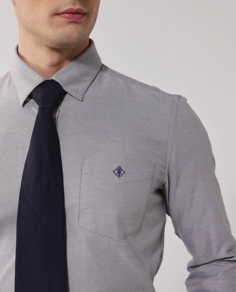 Rare Rabbit Men's Button-Down Formal Plain Shirt With Embroidered Logo