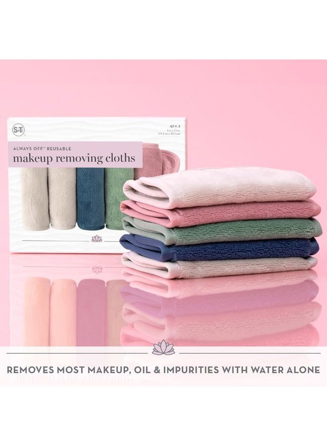 S&T INC. Makeup Remover Wipes for Skin Care, Reusable Makeup Wipes, Travel Essentials, Assorted Colors, 6 Inch by 12 Inch, 5 Pack - Image 2