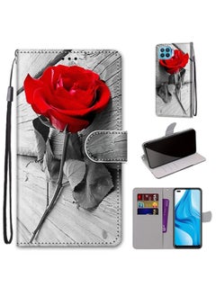 Case Cover For OPPO F17 Pro / A93 4G / Reno4 Lite / Reno4 F Coloured Drawing Cross Texture Horizontal Flip PU Leather Case with Holder & Card Slots & Wallet & Lanyard Wood Red Rose