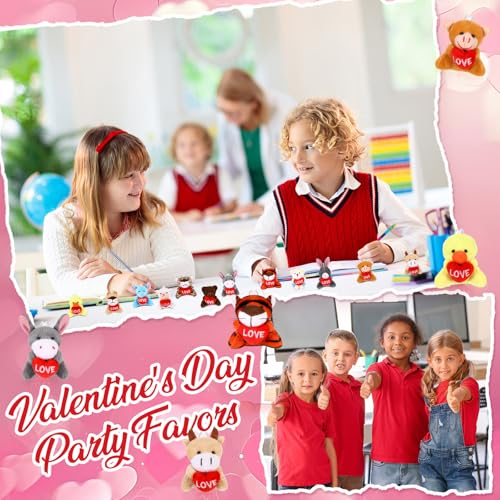 Blueweenly 12 Pcs Valentines Classroom Exchange Gifts for Kids Valentine Mini Animal Plush Toys Bulk Small Stuffed Animal with Heart Valentines Day Plushies Keychain for Prizes Reward Party Favor - Image 5