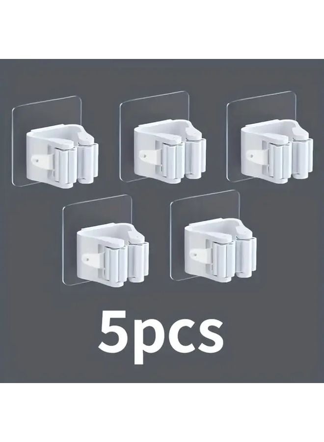 White 5pcs Wall Mounted Mop Broom Holder No Drill Installation Space Saving Vertical Storage - Image 4