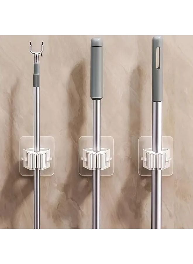 White 5pcs Wall Mounted Mop Broom Holder No Drill Installation Space Saving Vertical Storage - Image 3