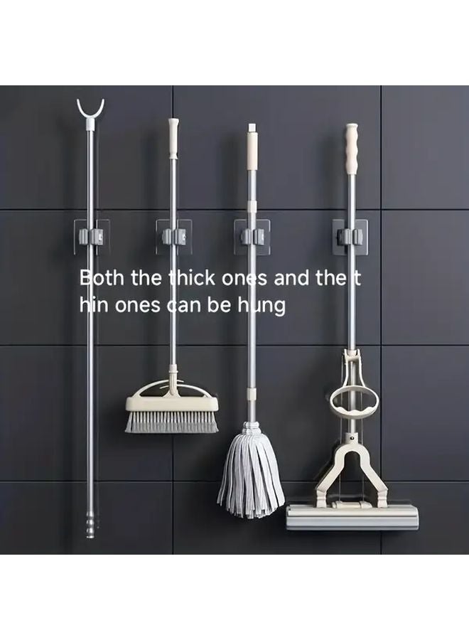 White 5pcs Wall Mounted Mop Broom Holder No Drill Installation Space Saving Vertical Storage - Image 2