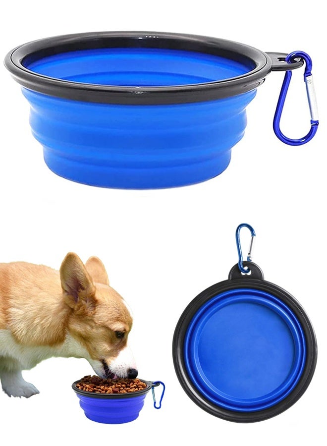 وعاء قابل للطي للكلاب، أوعية ماء قابلة للطي للقطط والكلاب، طبق طعام وشراب محمول للحيوانات الأليفة، وعاء طعام وشراب محمول للكلاب مع حلقة تعليق (صغير (350 مل)، أزرق) - Image 1