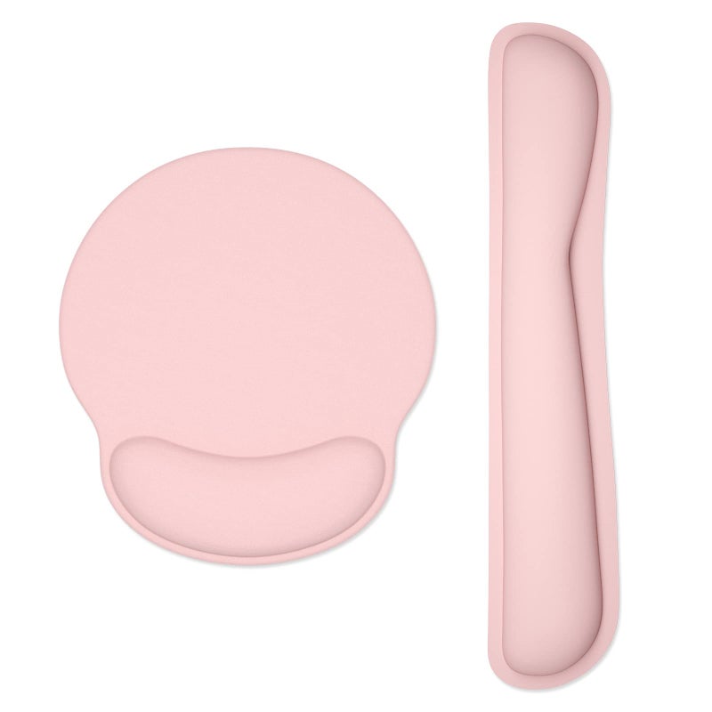 Dapesuom Keyboard Wrist Rest and Mouse Pad with Wrist Support, Cute Memory Foam Cushion for Keyboard and Mouse Set, Ergonomic Desktop Pad Rests with Non Slip Base for Easy Typing & Pain Relief, Pink - Image 1