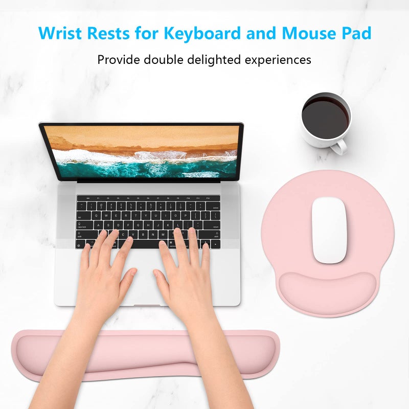 Dapesuom Keyboard Wrist Rest and Mouse Pad with Wrist Support, Cute Memory Foam Cushion for Keyboard and Mouse Set, Ergonomic Desktop Pad Rests with Non Slip Base for Easy Typing & Pain Relief, Pink - Image 2