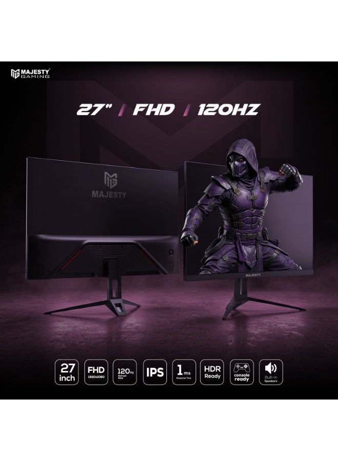 ماجيستي شاشة ألعاب ماجيستي 27 بوصة FHD 1920x1080 | IPS | 120Hz | 1ms | HDR | ‎100% sRGB | G-SYNC & FreeSync | سماعات مدمجة | VGA & HDMI | VESA - Image 2