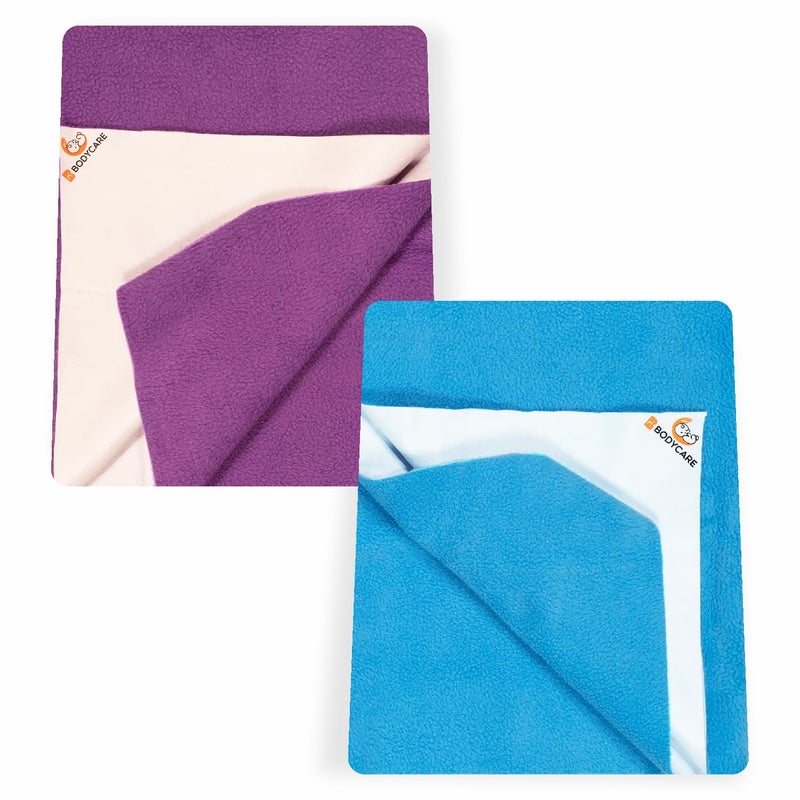 Bodycare Baby Dry Sheet Waterproof Bed Protector | Extra Absorbent | Anti - Bacterial & Odour Free Washable Gifts Pack, PACK of 2 Violet & Firozi 50 X 70 CM - Image 1